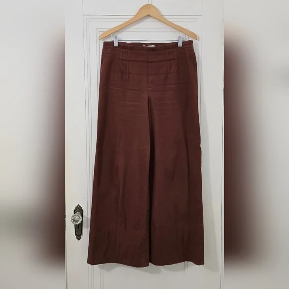Spanx Stretch Twill Cropped Wide Leg Pants in Hickory, Size L tall, Euc - Picture 3 of 8